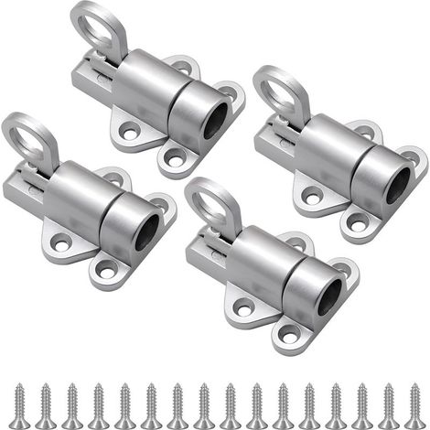 Verrous autobloquants, verrou à ressort pour portail en bois, verrous de porte automatiques, verrou de sécurité à pêne dormant en alliage d'aluminium, verrou coulissant à ressort, argent, 4 Pièces (1/5)