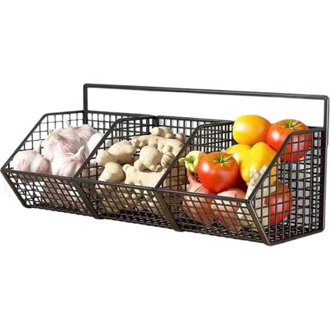 Étagère murale de rangement pour la cuisine, porte-épices sans perçage pour oignons, gingembre et ail, panier d'égouttage mural en fer-AquaForge (1/5)