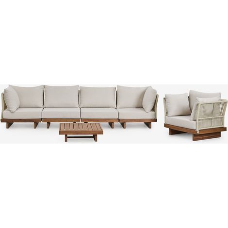 Conjunto de jardín con sofá modular de 4 piezas con 2 sillones esquineros, mesa de centro y sillón en madera de acacia Dailin SKLUM (1/5)