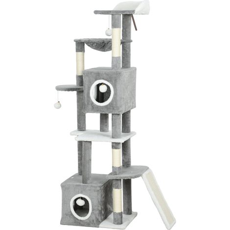 Albero tiragraffi torre giochi 48 x 40 x 165 cm base antiribaltamento cucce spaziali moderno in truciolato grigio 210007737