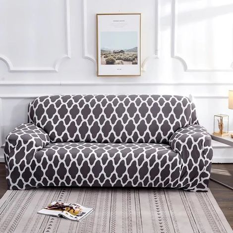 Housse de canapé extensible 4 places avec accoudoirs - Gris - 235-310cm (1/4)