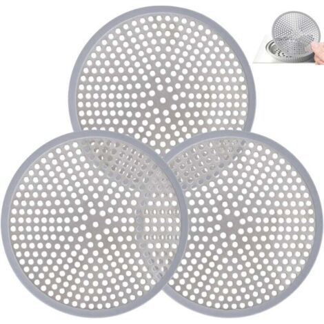 Lot de 3 filtres de vidange en acier inoxydable pour baignoire, cuisine, salle de bain, douche (gris) (1/4)