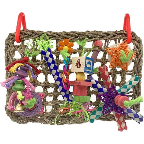 Mangeoire suspendue murale, jouets pour oiseaux, filet d'escalade en jonc de mer, échelle, décoration de cage (1/5)