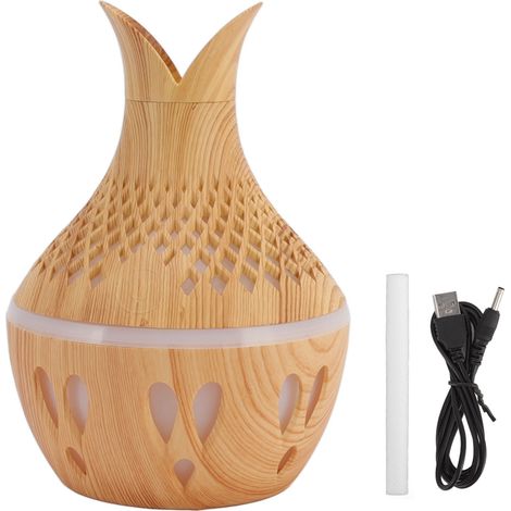 300ml Diffuseur d'Aromathérapie USB en Bois avec Nuit Lumineuse et Forme Fleur Creuse (1/5)