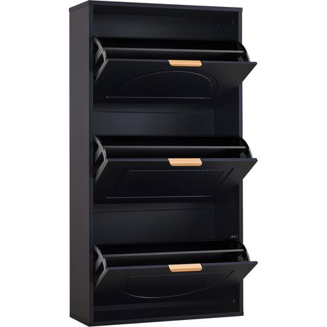 Scarpiera slim con 3 ante a ribalta e vano aperto 60x24x114 cm nera HOMVRA (1/5)