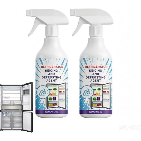 Lot de 2 dégivreurs à action rapide 120 ml pour congélateur Économies d'énergie et d'odeurs, solution anti-givre, formule à action rapide, pour pare-brise, réfrigérateur, serrures (1/5)