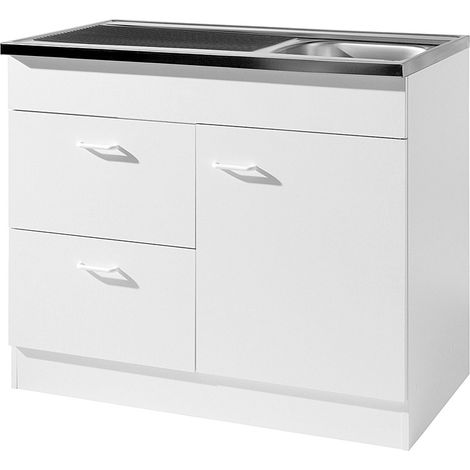 Spülenschrank 100cm mit Auflagespüle und Siphon SALERNO-03 Weiß B/H/T 100x85x50cm