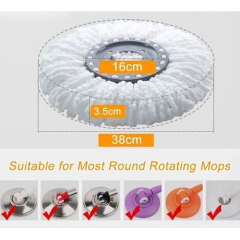 3Pcs Têtes Microfibre Balai, Mop Heads, Tête de Vadrouille Rechange Rond Têtes Mop Rotation à 360 pour Balais Serpillère Rotatif 36 (1/5)