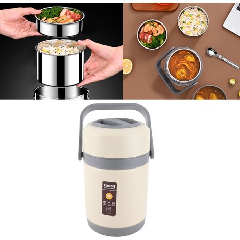 Thermal Cooker Pot Autonome Stainless Steel 304 Mini Portable avec Thermostat Intelligent 2L Color Beige Comprend Pot, Compartiment Riz/Légumes et Cable USB (1/5)