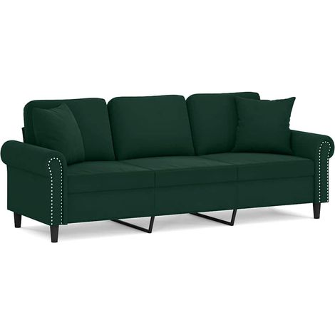 Maison Exclusive - Divano a 3 Posti con Cuscini Verde Scuro 180 cm in Velluto