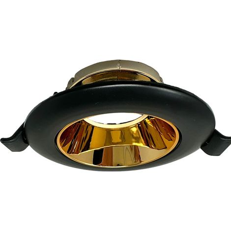 Portafaretto tondo orientabile ad incasso per soffitto supporto per faretto nero e oro (1/5)