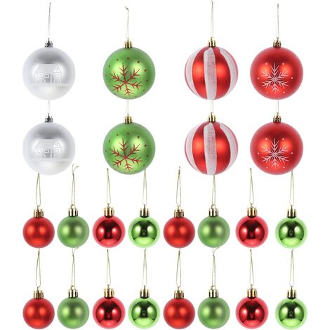 Weihnachtskugel-Set, rot, silber, grün, bruchsicher, glänzend, 44 Stück (1/5)