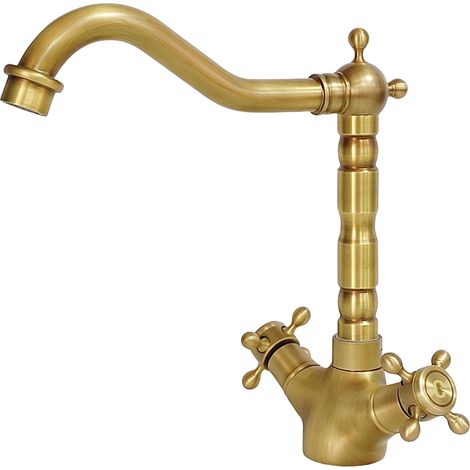 Antique Brass Kitchen Sink Faucet, Retro Basin Mixer Tap (1/5)