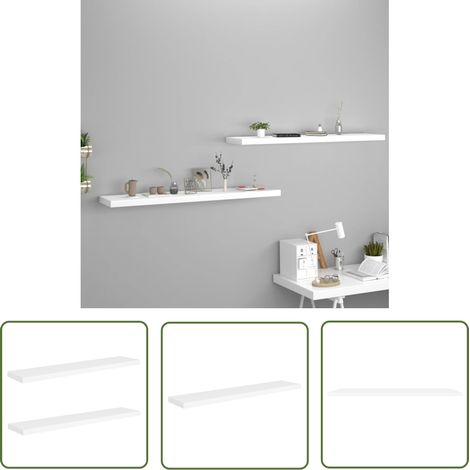 The Living Store Schweberegale 2 Stk. Weiß 120x23,5x3,8 cm MDF - Schweberegal - Wandregal - Regal Weiß - Wohnwand - Möbel (1/5)