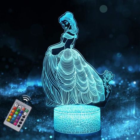 Veilleuse Princesse - Illusion Optique 3D - Lumière LED Douce pour Chambre d'Enfant - 16 Couleurs Changeantes - Alimentation USB et Pile - 1 Pièce (1/4)