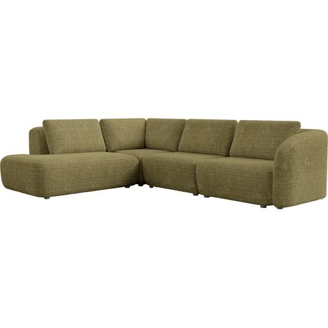 MERYA - Canapé d'angle modulable en tissu vert olive - Angle gauche