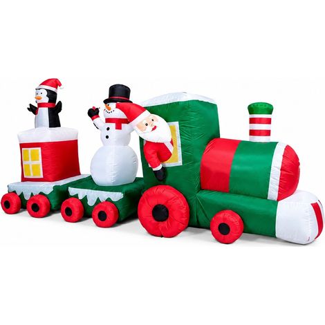 Train gonflable de Noël avec Père Noël, pingouin, bonhomme de neige, lumières LED, décoration de jardin, conforme à la réglementation britannique (1/2)