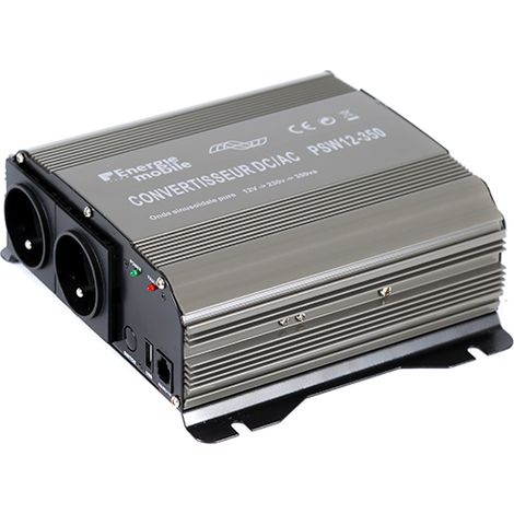 EM - Convertisseur DC/AC 12/230V 350W pur-sinus PSW - Sortie pinces crocodiles (1/2)