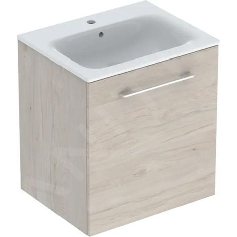 Geberit Selnova Square - Meuble-vasque 635x588x480 mm, avec vasque, 1 porte, noyer clair hickory 501.255.00.1 (1/3)