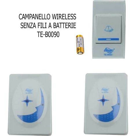 TRADE SHOP - Campanello Senza Fili Da Esterno Wireless 1 Trasmettitore 2 Ricevitori A Pile 90 -