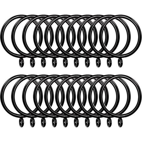 Lot de 50 anneaux de rideau en métal noir mat de 38 mm, anneaux de suspension, adaptés aux tringles jusqu'à 35 mm de diamètre (1/5)