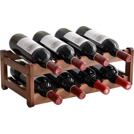 Casier à Vin en Bambou - 2 Niveaux - Capacité 8 Bouteilles - 15 x 43 x 23,5 cm - Rangement Horizontal (1/5)