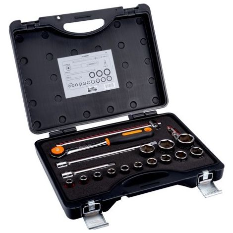 BAHCO - Jeu de douilles 1/2", 6 pans, métriques, et cliquet à tête ronde - 18 pc/coffret