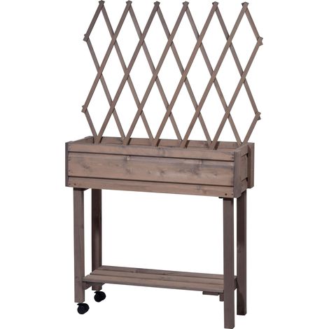 Jardinière surélevée avec Treillis - Jardinière sur roulettes - Parterre de Fleurs en Bois - pour Jardin/terrasse/Balcon - 79 x 28,5 x 130 cm - Gris, Taille Moyenne (1/5)