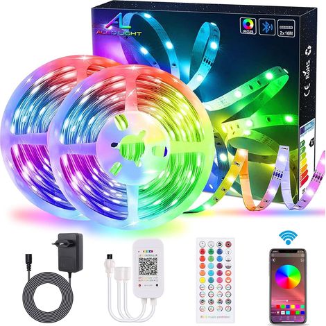 Ruban Led Bluetooth 20M, 5050 Kit de Bande LED RGB 2×10M Musique Sync Contrôlé par APP du Smartphone Avec Récepteur IR, Bande Lumineuse pour Décoration Maison DIY Chambre (1/5)