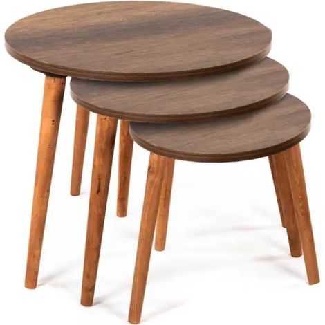 Set aus 3 runden Beistelltischen, ø 53 x 49 cm, ø 39 x 44 cm, ø 30 x 39 cm, braun, stapelbar, elegantes Design
