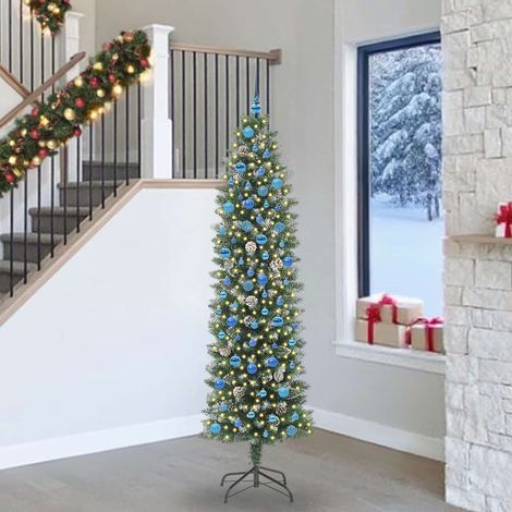 Künstlicher schlanker Weihnachtsbaum Grün und Weiß 240 cm