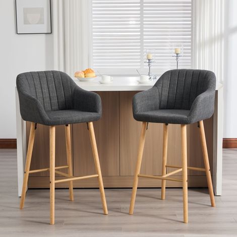 Set di 2 sgabelli da bar 55x58,5x104cm,sgabelli da bar con schienale alto e braccioli,gambe in metallo naturale,stile moderno e minimalista,bar per la famiglia,sala da pranzo,colore lino,nero