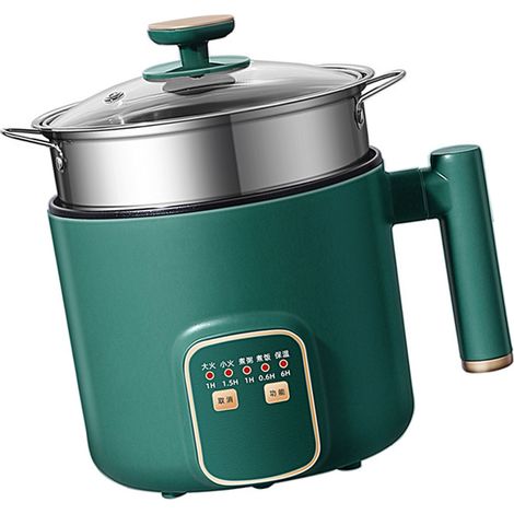 Cuiseur à nouilles électrique multifonction 1,8 L avec poignée, double compartiment, vert, idéal pour la maison, le dortoir ou le bureau. (1/5)