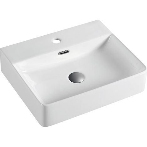 Lavabo Sobre Encimera Cerámico Blanco Brillo Lavamanos Baño para Encimera Rectangular 50cm x 42cm