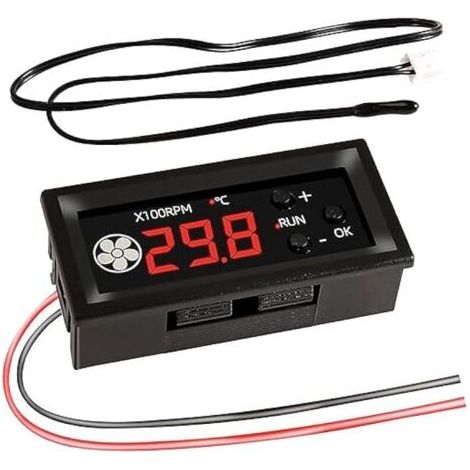Pair Régulateur de vitesse de ventilateur 12 V CC à 4 fils, commande de ventilateur 12 V CC PWM 4 broches avec affichage numérique de la température et de la vitesse, régulateur de vitesse de ventilat (1/5)
