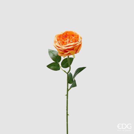 EDG Enzo De Gasperi Rosa Ramo con Foglie H 50 Cm Pianta Artificiale Arancione