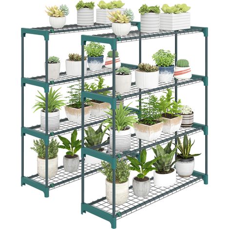 Outsunny 4-Tier Plant Stand Indoor Outdoor, Set of 2 Metal Plant Shelf