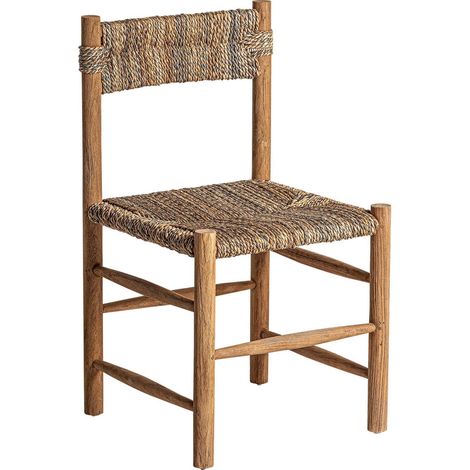 Lot de 2 chaises Manhula style colonial en teka - Chêne rustique et fibres tressées (1/5)