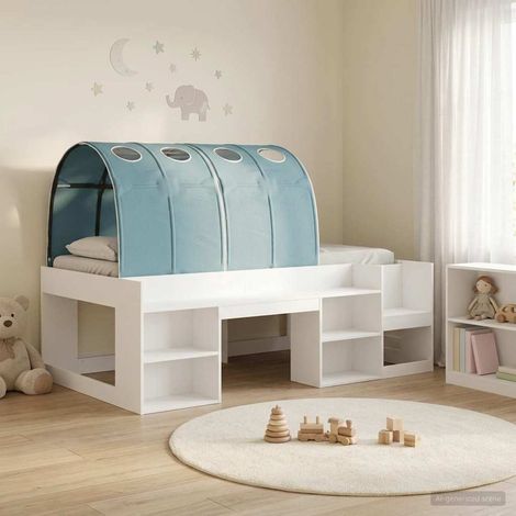 vidaXL Lit avec Tunnel 3 pc Blanc et bleu clair Bois d'ingénierie (1/5)