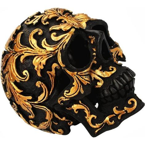 Figurine décorative - KZQ - Crâne en résine noire et dorée - Décoration d'Halloween - Élégante et chic (1/5)