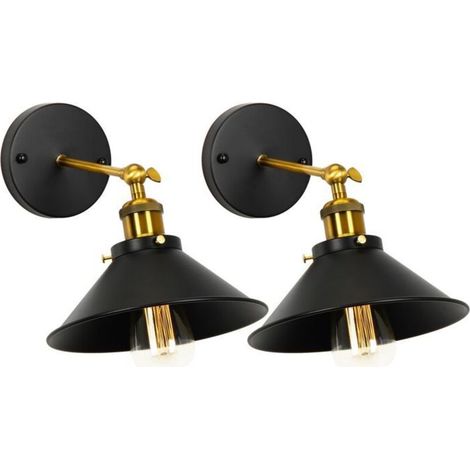 Bardusch-WOTTES Lot de 2 Applique Murale Industrielle Lampe de Plafond de Style Métal Rétro avec Rotation à 180 Degrés - Ø22cm, Noir (1/4)