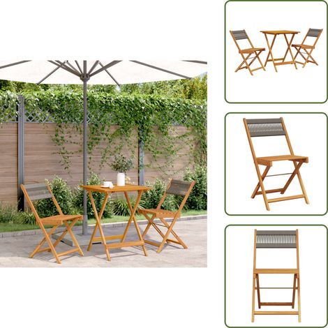 3-tlg. Bistro-Set Grau Polypropylen und Massivholz - Gartenmöbel - Esszimmergarnitur - Holztisch - Holzsitz - Outdoor Möbel