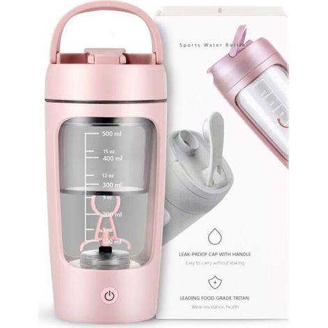 Electric Protein Shaker 650ml, Automatic Protein Mixer - With Powder Container - USB Rechargeable - Made of Tritan - Pink (1/5)