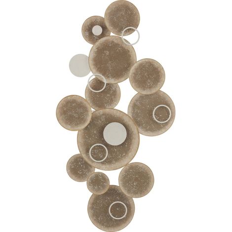 Décoration murale cercles métal marron blanc design moderne - Marron effet patiné blanc texturé