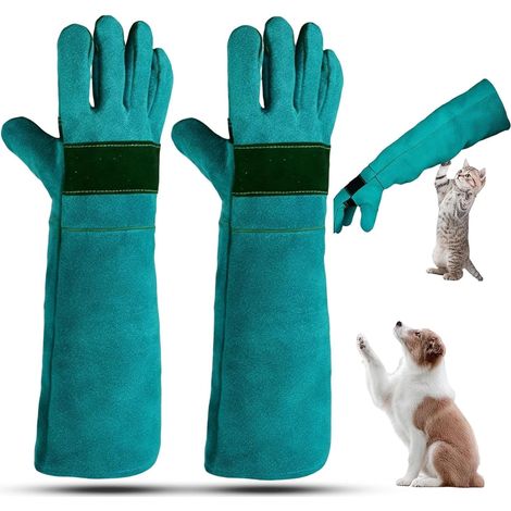 2 x Protective Anti-Bite Gloves 45 cm Leather Safety Work Gloves for Pets Bathing Grooming Dogs Cats Birds and Reptiles (1/5)