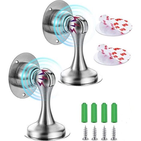Butée de Porte Magnétique Murale Lot de 2 Aimant Adhésif Sol Robuste Silencieux Design Moderne pour Maison Bureau Hôtel (1/5)