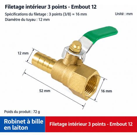 Vanne à boisseau sphérique renforcée 12-03 laiton femelle 3/8 et raccord tuyau 12-03 1.0 3 8 75 g – Livraison gratuite
