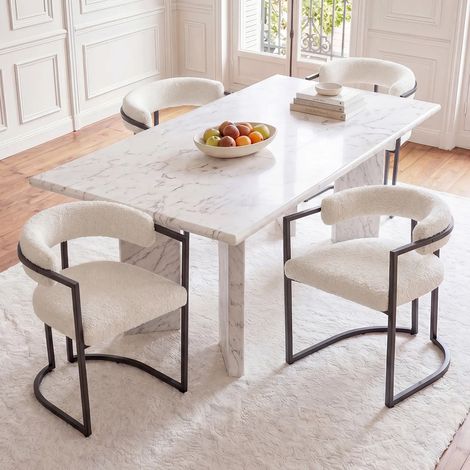 Wahson Set di 4 Sedie da Pranzo Cucina Moderna in Pelliccia, Sedia da pranzo con braccioli e schienale imbottite per ranzo /cucina, Bianca
