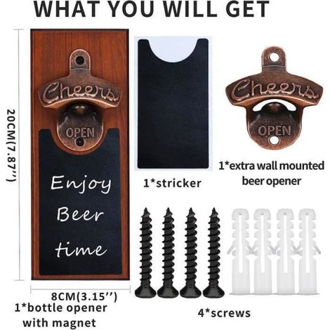 Décapsuleur - Tire-Bouchon Mural En Bois Avec Capteur De Capsules - Pour Bière Et Vin - 1 Pièce (1/4)