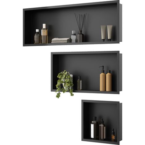 ELEGANT Shower Niche 304 Stainless Steel Wall Insert, Black Shower Caddies Modern Design, Shower Niche Three-piece Set(ENF30+ENF60+ENF90) (1/5)